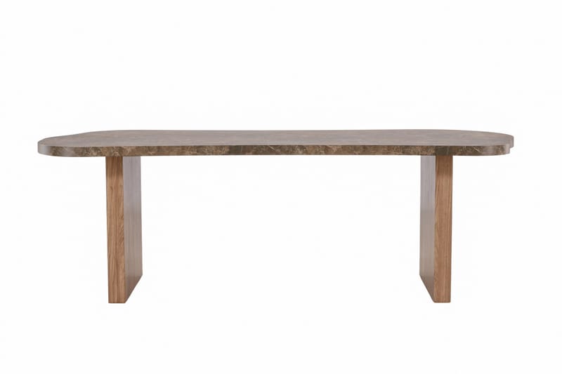 Eleonora Stort Asymmetriskt Matbord 230 cm i Trä med Valnöts- och Marmorutseende, Brun