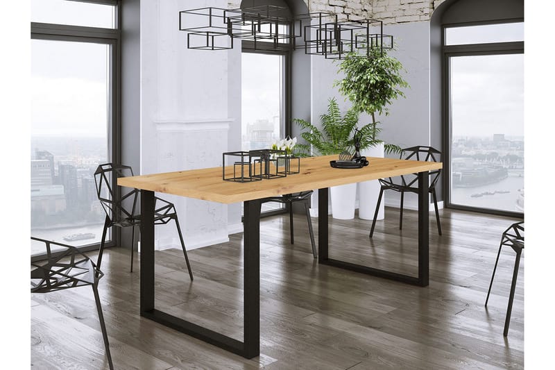Imper Rektangulärt Matbord 185 cm med Teak- och Metallutseende - Svart|Brun - Möbler - Matplats - Matbord & köksbord