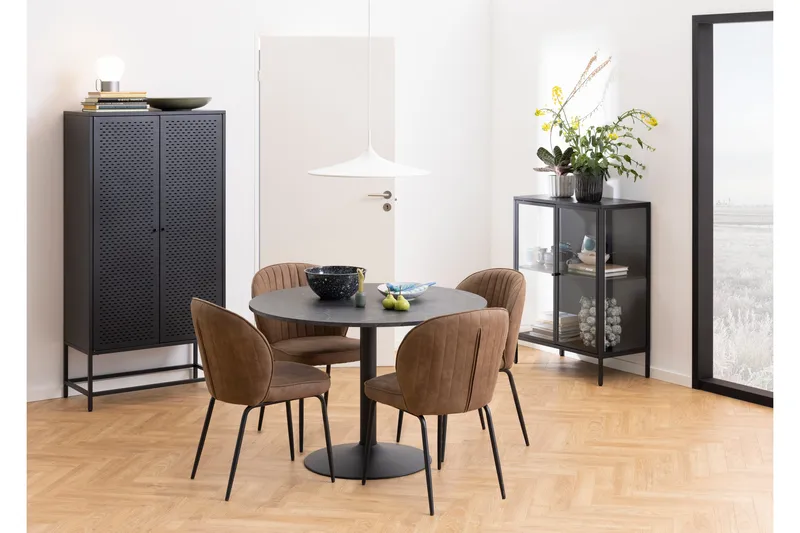 Jora Runt Matbord 110 cm med Marmorutseende - Svart - Möbler - Matplats - Matbord & köksbord
