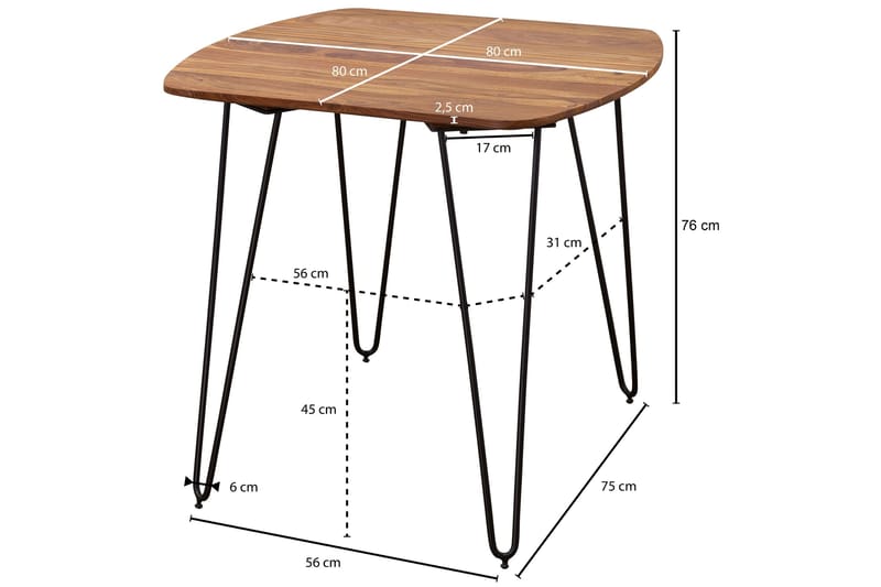 Kristl Kvadratiskt Matbord 80 cm i Trä med Metallben - Brun - Möbler - Matplats - Matbord & köksbord