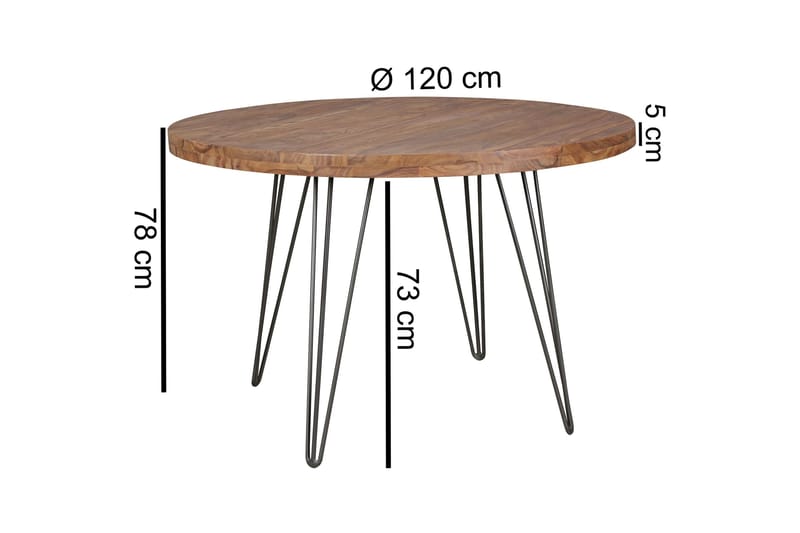 Langner Runt Matbord 120 cm i Trä med Metallben - Brun - Möbler - Matplats - Matbord & köksbord