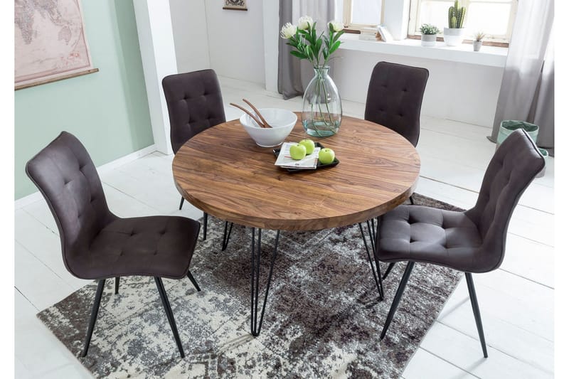Langner Runt Matbord 120 cm i Trä med Metallben - Brun - Möbler - Matplats - Matbord & köksbord