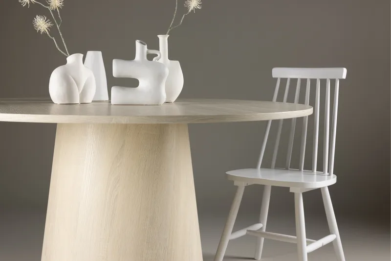 Lanzo Runt Matbord 120 cm - Vitvitlaserad / Ljus Trä - Möbler - Matplats - Matbord & köksbord