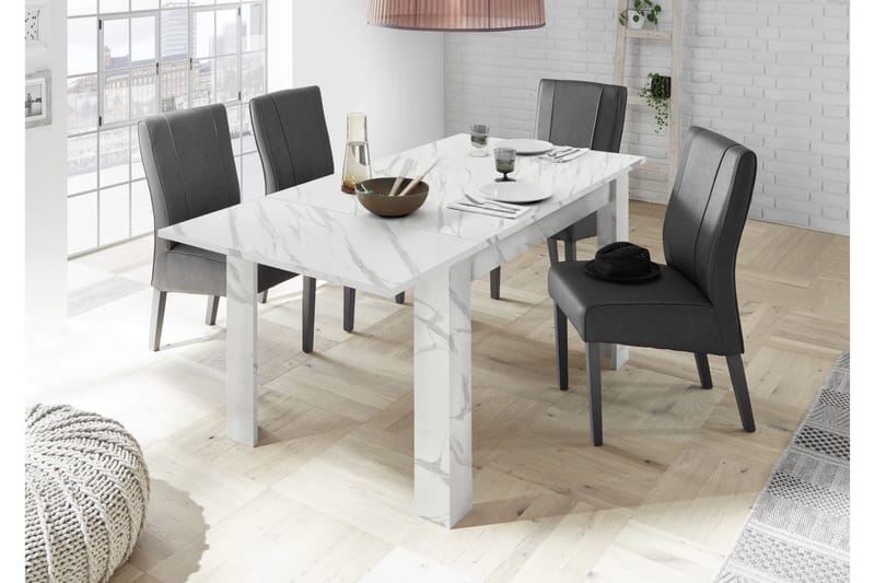 LEDUS Förlängningsbart Matbord 137 cm Vit Marmor - Möbler - Bord