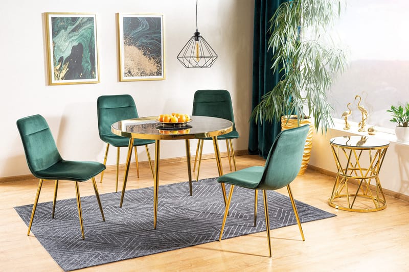 LUMIO Matbord 100 cm Runt Marmorlook Glas/Svart/Guld - Möbler - Matplats - Matbord & köksbord