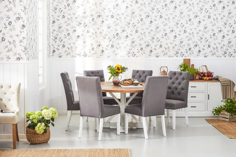 Lyon Runt Matbord 150 cm - Vintage / Natur / Vit / Trä - Möbler - Matplats - Matbord & köksbord