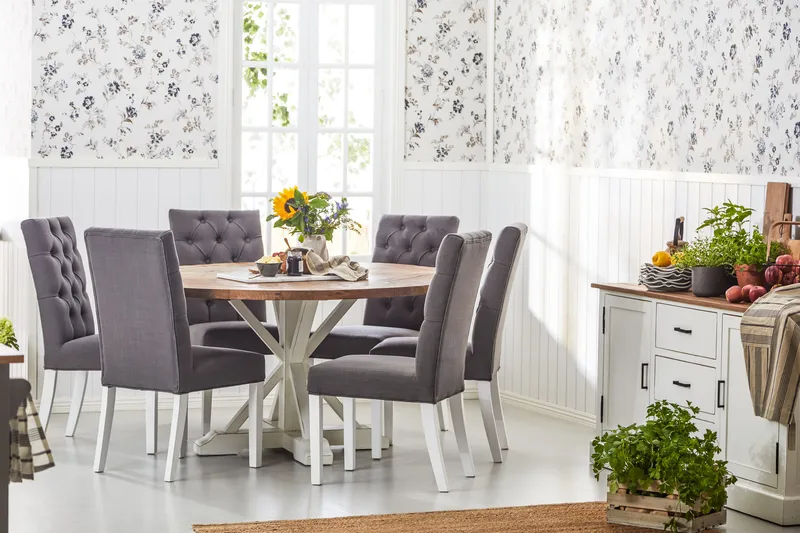 Lyon Runt Matbord 150 cm - Vintage / Natur / Vit / Trä - Möbler - Matplats - Matbord & köksbord