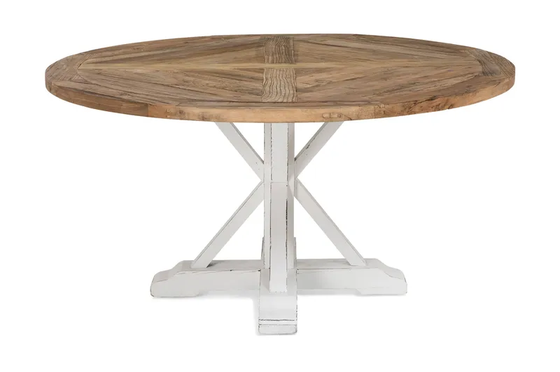 Lyon Vintage Runt Matbord 150 cm i Återvunnen Furu för 6 personer - Brun|Vit - Möbler - Matplats - Matbord & köksbord