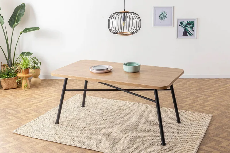 Makwana Rektangulärt Matbord 160 cm i Trä med Metallben, Natural