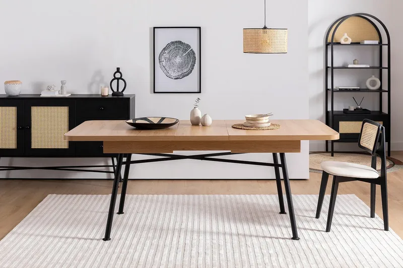 Makwana Utdragbart Rektangulärt Matbord 160 cm i Trä med Metallben - Natural - Möbler - Matplats - Matbord & köksbord