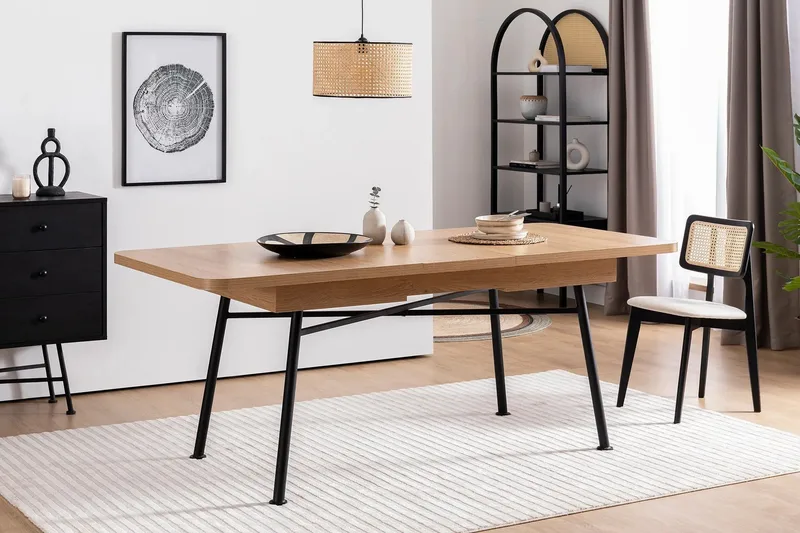 Makwana Utdragbart Rektangulärt Matbord 160 cm i Trä med Metallben - Natural - Möbler - Matplats - Matbord & köksbord