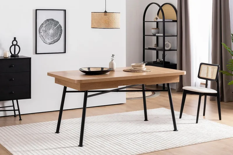 Makwana Utdragbart Rektangulärt Matbord 160 cm i Trä med Metallben, Natural