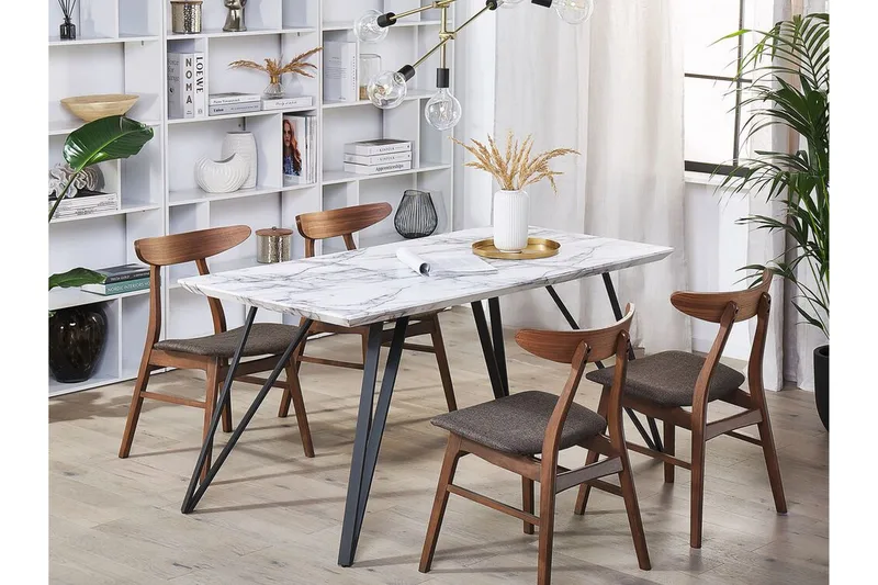 Matbord 150 x 80 cm marmor effekt/svart MOLDEN - Vit - Möbler - Matplats - Matbord & köksbord