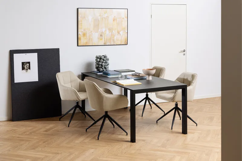 Misam Stort Rektangulärt Matbord 200 cm med Glasskiva, Betong- och Metallutseende - Mörkgrå - Möbler - Matplats - Matbord & köksbord