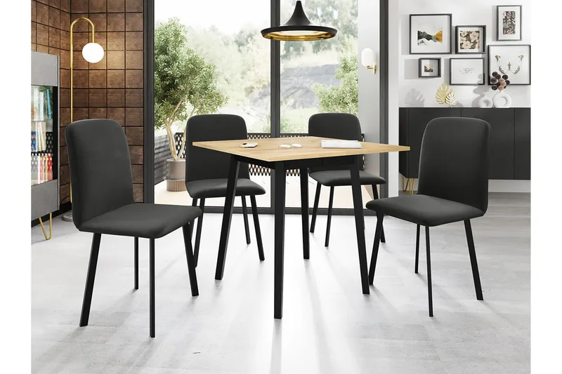 Narberth Litet Utdragbart Kvadratiskt Matbord 85 cm med Trä- och Ekutseende - Svart - Möbler - Matplats - Matbord & köksbord