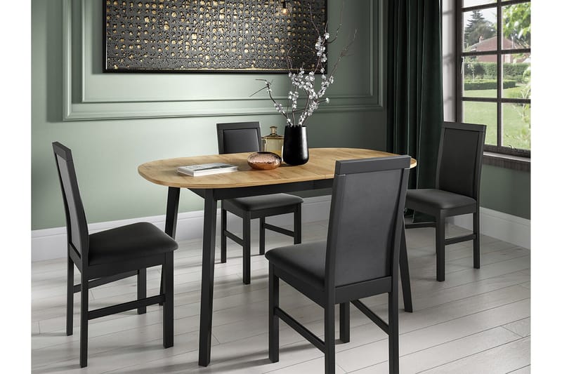Narberth Utdragbart Ovalt Matbord 150 cm med Trä- och Ekutseende - Svart - Möbler - Matplats - Matbord & köksbord
