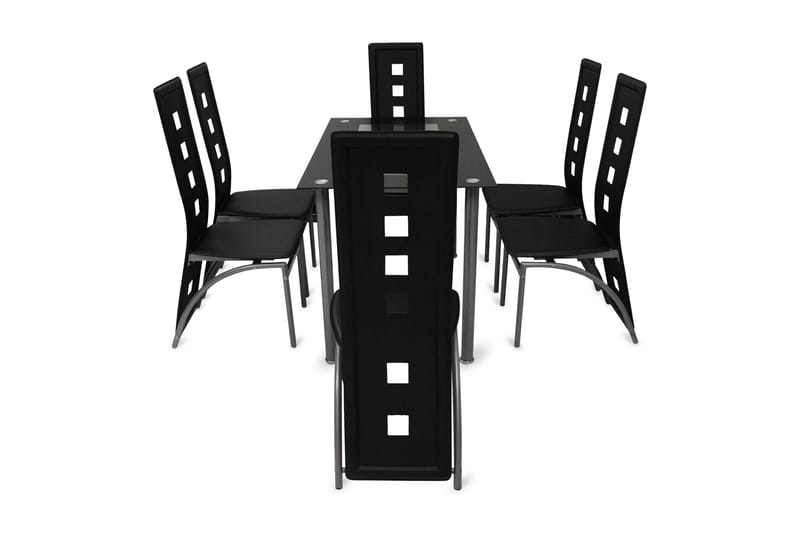 Matbord och stolar 7 delar svart - Svart - Matgrupp & matbord med stolar