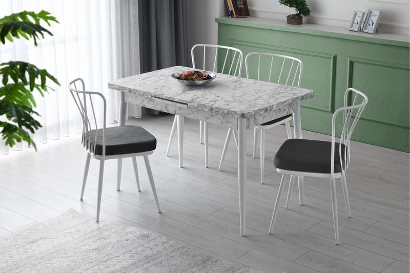 Saidie Utdragbart Rektangulärt Matbord 120 cm i Trä med Marmorutseende - Vit - Möbler - Matplats - Matbord & köksbord