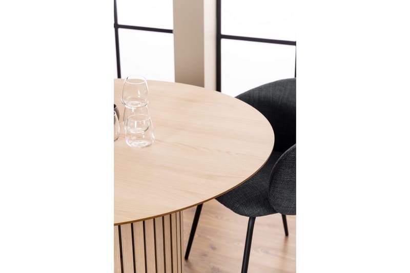 Sakie Runt Matbord 120 cm med Trä- och Ekutseende - Vit - Möbler - Matplats - Matbord & köksbord