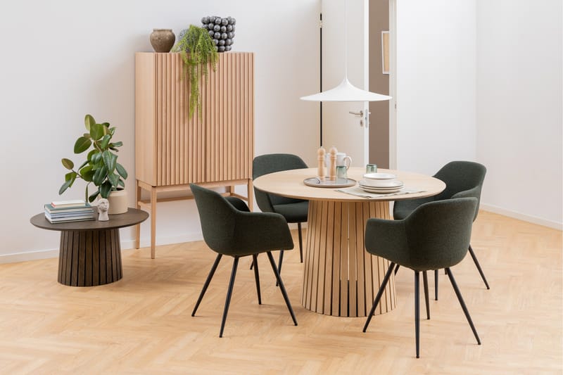 Saku Runt Matbord 120 cm med Trä- och Ekutseende - Vit - Möbler - Matplats - Matbord & köksbord