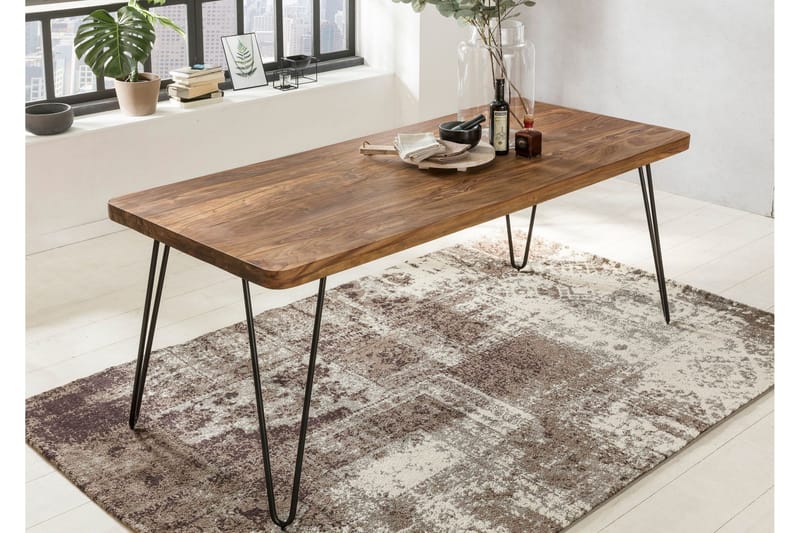 Samhita Rektangulärt Matbord 120 cm i Trä med Metallben - Brun - Möbler - Matplats - Matbord & köksbord
