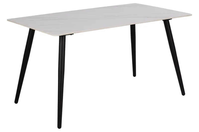 Sanjoan Rektangulärt Matbord 140 cm med Keramikskiva, Marmor- och Metallutseende, Vit