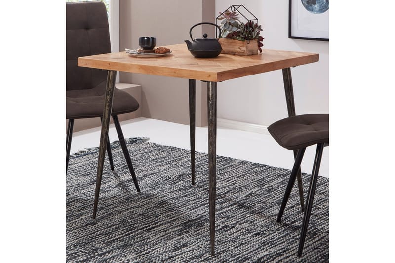 Synia Litet Kvadratiskt Matbord 80 cm i Massivt Trä med Ek- och Metallutseende - Beige - Möbler - Matplats - Matbord & köksbord
