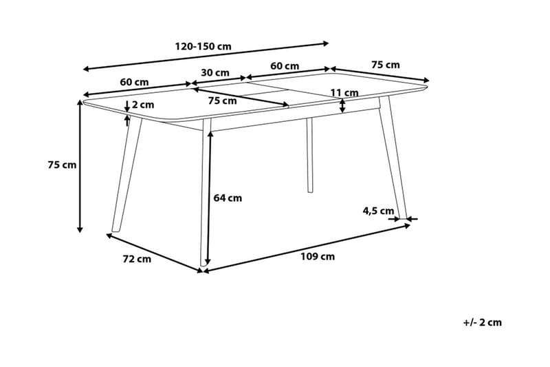 WADESON Matbord Hopfällbart 120-150x75 cm Trä/Natur - Möbler - Matplats - Matbord & köksbord