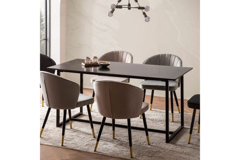 Matbord Wohnling Industriell loftstil, MDF med metallben med gyllene spets Marmor, Svart, 200x90 cm - Marmor, Svart, 200x90 cm - Möbler - Matplats - Matbord & köksbord