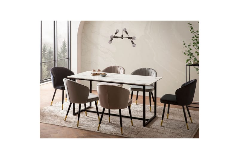 Matbord Wohnling Industriell loftstil, MDF med metallben med gyllene spets Marmor, Vit, 180x90 cm - Marmor, Vit, 180x90 cm - Möbler - Matplats - Matbord & köksbord