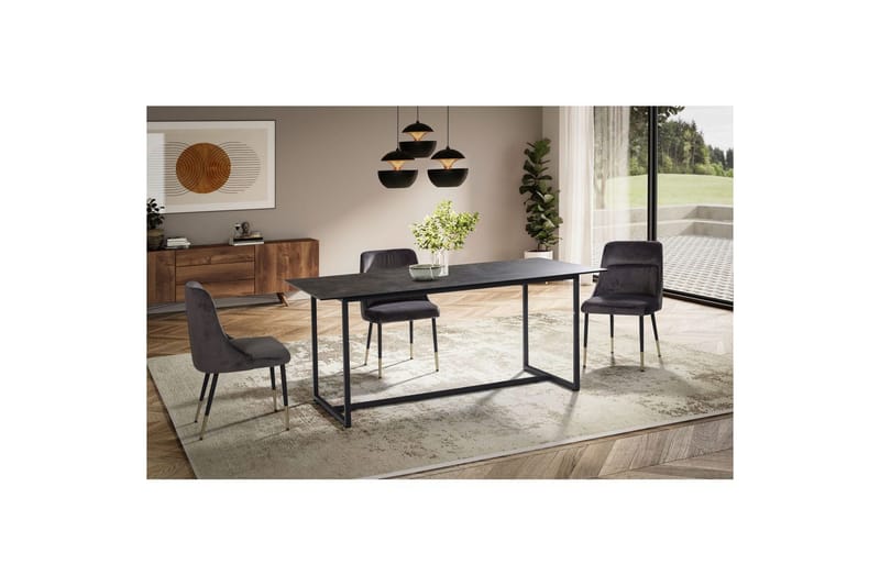 Matbord Wohnling Keramik Klassisk Medar Bas Metallram Svart, marmor svart - Svart, marmor svart - Möbler - Matplats - Matbord & köksbord