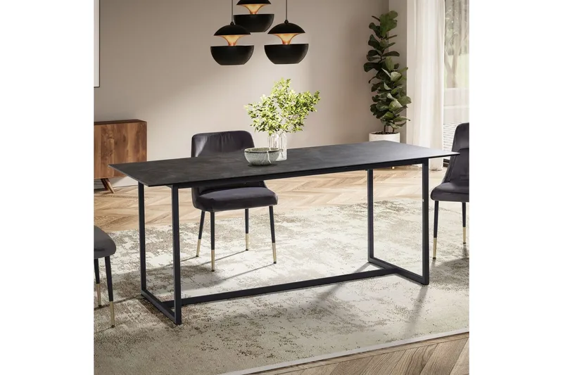 Matbord Wohnling Keramik Klassisk Medar Bas Metallram Svart, marmor svart - Svart, marmor svart - Möbler - Matplats - Matbord & köksbord