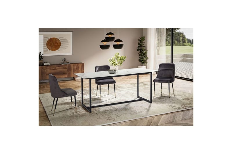 Matbord Wohnling Keramik Klassisk Medar Bas Metallram Svart, marmor vit - Svart, marmor vit - Möbler - Matplats - Matbord & köksbord