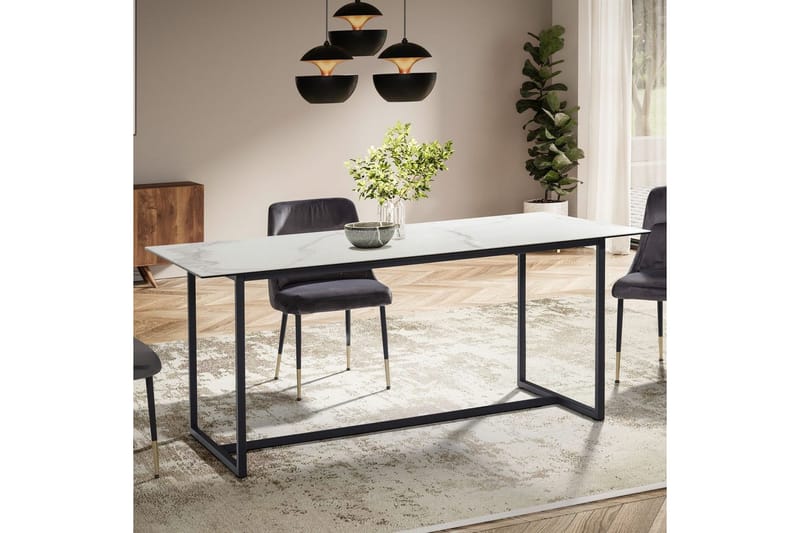 Matbord Wohnling Keramik Klassisk Medar Bas Metallram Svart, marmor vit - Svart, marmor vit - Möbler - Matplats - Matbord & köksbord