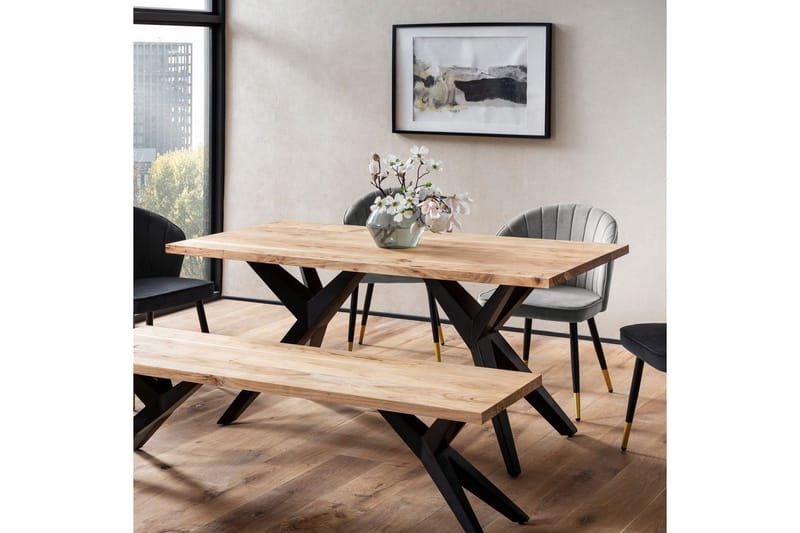 Matbord Wohnling massivt trä industriell loft snedställda metallbensram 180x90 cm - 180x90 cm - Möbler - Matplats - Matgrupp & matbord med stolar