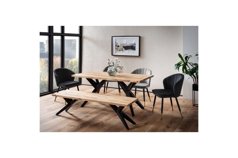 Matbord Wohnling massivt trä industriell loft snedställda metallbensram 200x100 cm - 200x100 cm - Möbler - Matplats - Matgrupp & matbord med stolar