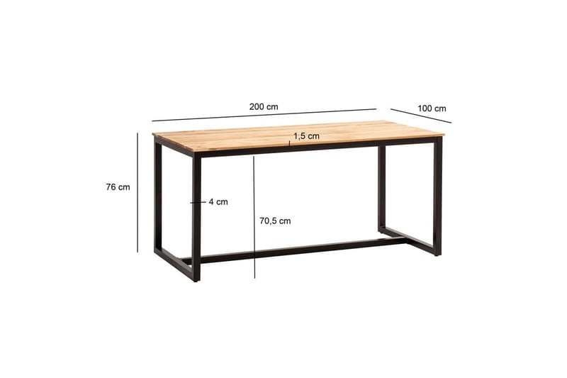 Matbord Wohnling massivt trä industriell loftstil metallbensram 200x100 cm - 200x100 cm - Möbler - Matplats - Matbord & köksbord