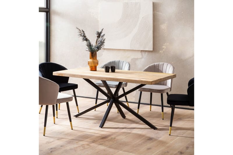 Matbord Wohnling massivt trä med kryssfot i metall, industriell stil 160x80 cm - 160x80 cm - Möbler - Matplats - Matgrupp & matbord med stolar