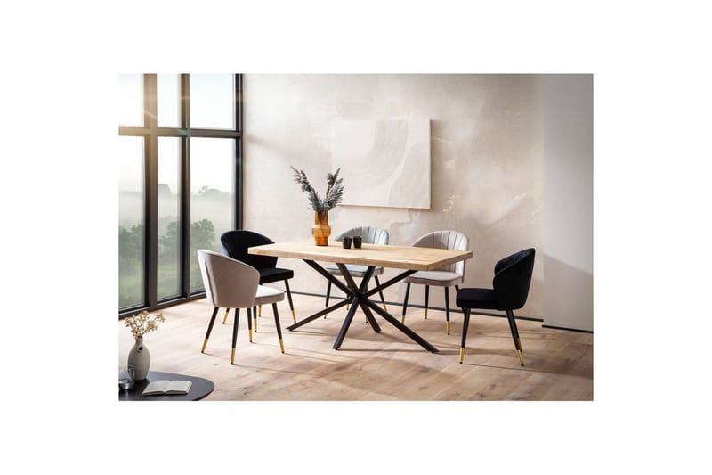 Matbord Wohnling massivt trä med kryssfot i metall, industriell stil 160x80 cm - 160x80 cm - Möbler - Matplats - Matgrupp & matbord med stolar