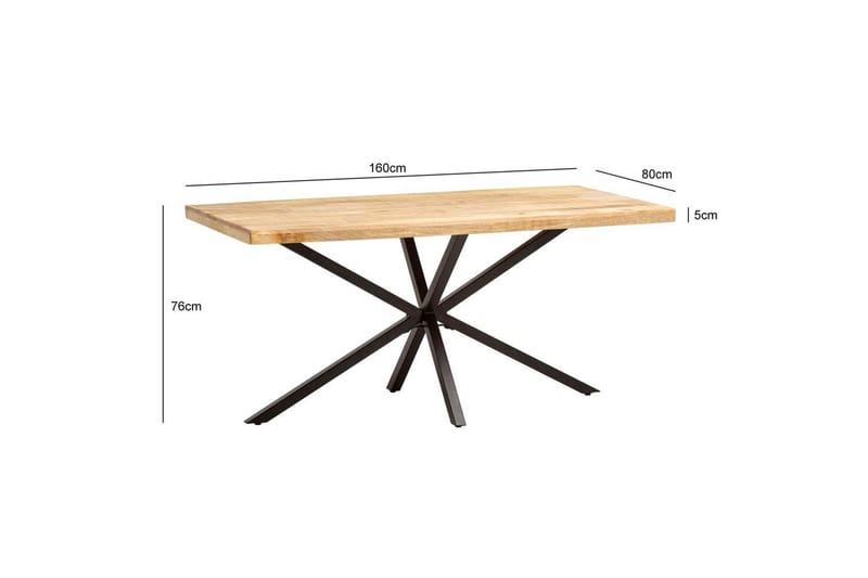 Matbord Wohnling massivt trä med kryssfot i metall, industriell stil 160x80 cm - 160x80 cm - Möbler - Matplats - Matgrupp & matbord med stolar