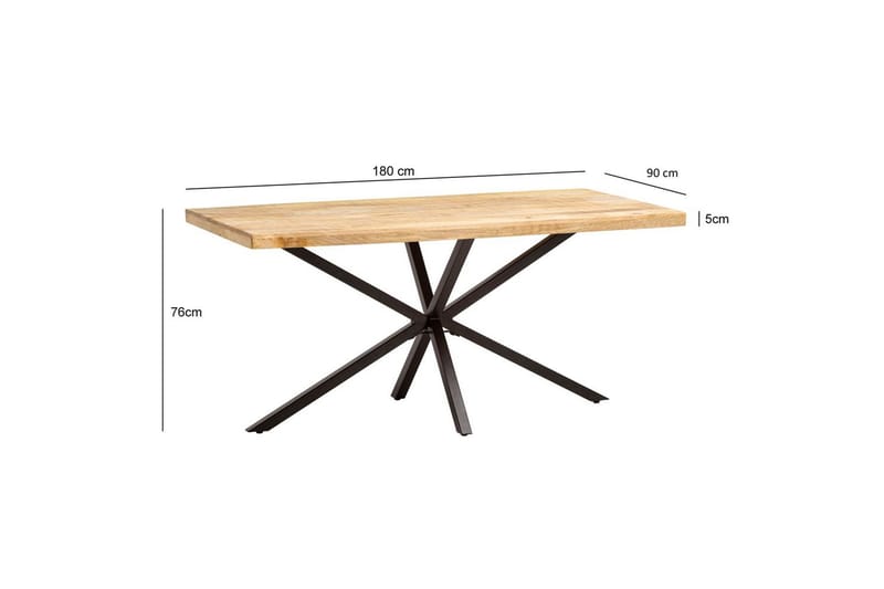 Matbord Wohnling massivt trä med kryssfot i metall, industriell stil 180x90 cm - 180x90 cm - Möbler - Matplats - Matgrupp & matbord med stolar
