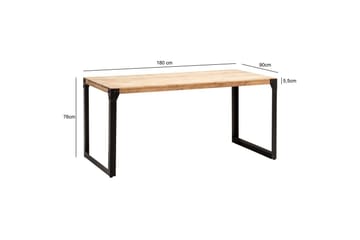 Matbord Wohnling massivt trä med raka metallben, industriell loftstil 180x90 cm - 180x90 cm - Möbler - Matplats - Matbord & köksbord
