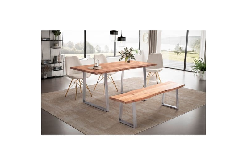 Matbord Wohnling Massivt trä med trädkanter, rektangulär, lantlig stil Silver, Rak, 140x80 cm - Silver, Rak, 140x80 cm - Möbler - Matplats - Matgrupp & matbord med stolar