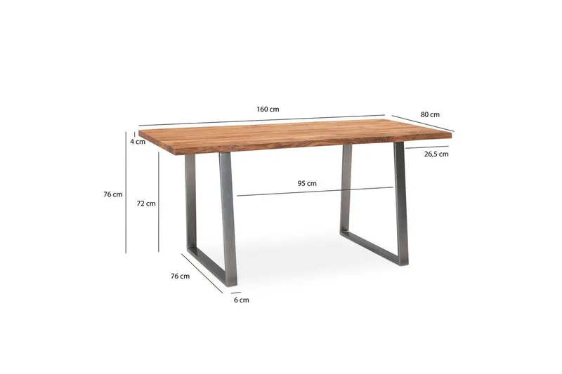 Matbord Wohnling Massivt trä med trädkanter, rektangulär, lantlig stil Silver, Rak, 160x80 cm - Silver, rak, 160x80 cm - Möbler - Matplats - Matbord & köksbord