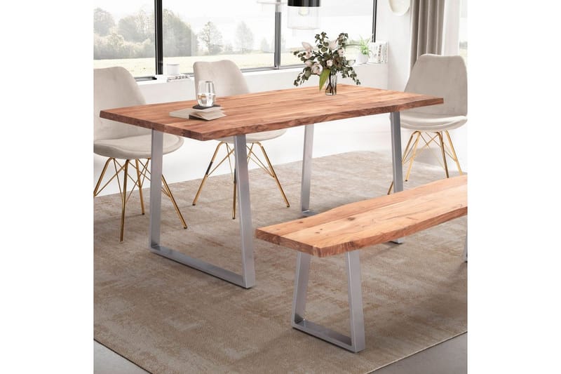 Matbord Wohnling Massivt trä med trädkanter, rektangulär, lantlig stil Silver, Rak, 160x80 cm - Silver, rak, 160x80 cm - Möbler - Matplats - Matbord & köksbord