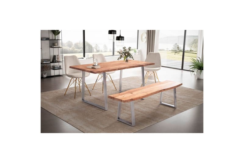 Matbord Wohnling Massivt trä med trädkanter, rektangulär, lantlig stil Silver, Rak, 200x100 cm - Silver, Rak, 200x100 cm - Möbler - Matplats - Matgrupp & matbord med stolar