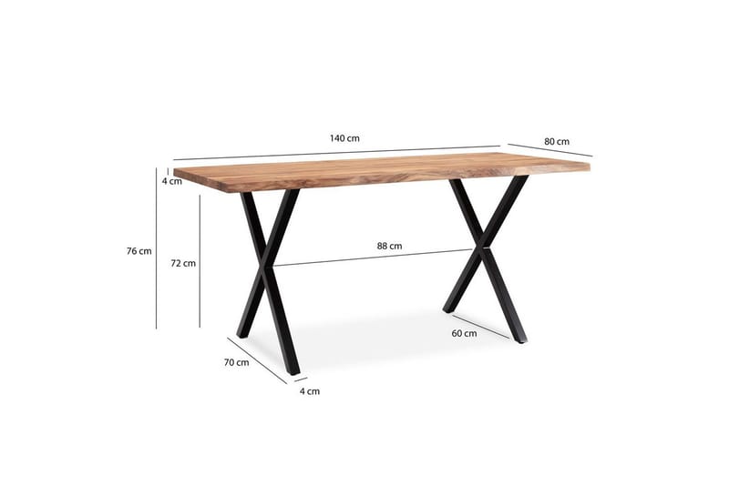 Matbord Wohnling Massivt trä med trädkanter, rektangulär, lantlig stil Svart, korsad, 140x80 cm - Svart, korsad, 140x80 cm - Möbler - Matplats - Matbord & köksbord