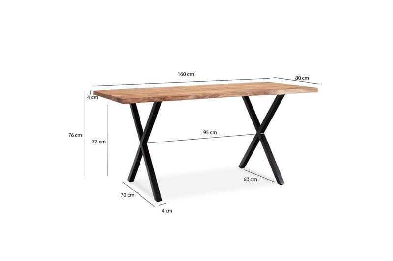Matbord Wohnling Massivt trä med trädkanter, rektangulär, lantlig stil Svart, korsad, 160x80 cm - Svart, korsad, 160x80 cm - Möbler - Matplats - Matbord & köksbord