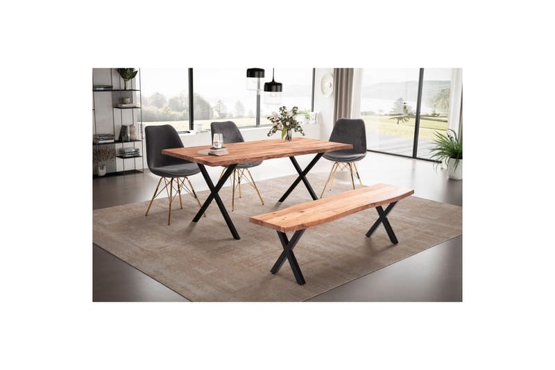 Matbord Wohnling Massivt trä med trädkanter, rektangulär, lantlig stil Svart, korsad, 180x90 cm - Svart, korsad, 180x90 cm - Möbler - Matplats - Matgrupp & matbord med stolar