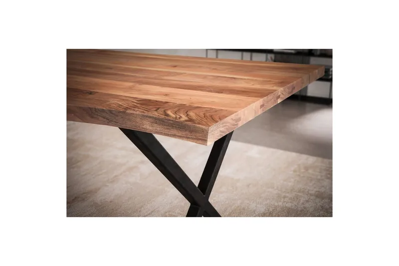 Matbord Wohnling Massivt trä med trädkanter, rektangulär, lantlig stil Svart, korsad, 200x100 cm - Svart, korsad, 200x100 cm - Möbler - Matplats - Matbord & köksbord